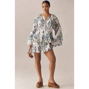 NWOT Maeve By Anthropologie Long-Sleeve V-Neck Mini Swing Dress Blue White Sz 2X